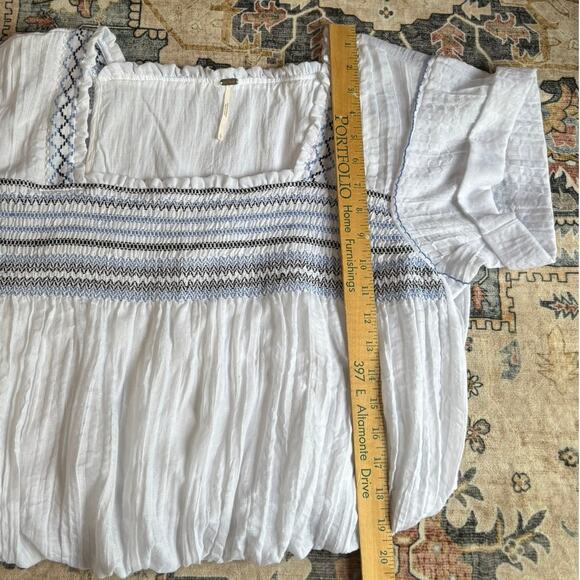 Free People Skies Squareneck Embroidered Cottage Blouse White Cotton Blend Large - Picture 5 of 8